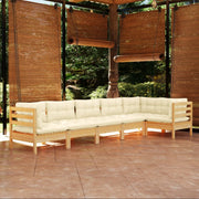 Loungeset 6-delig grenenhout crème