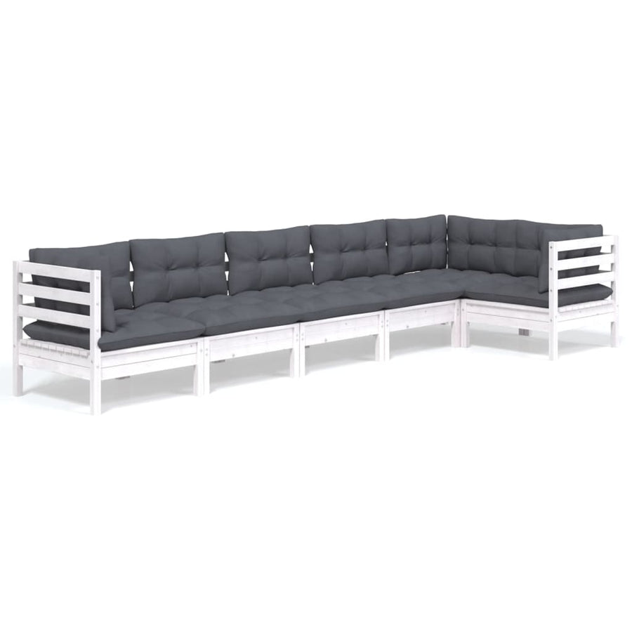 -Delige Loungeset Met Kussens Grenenhout Wit