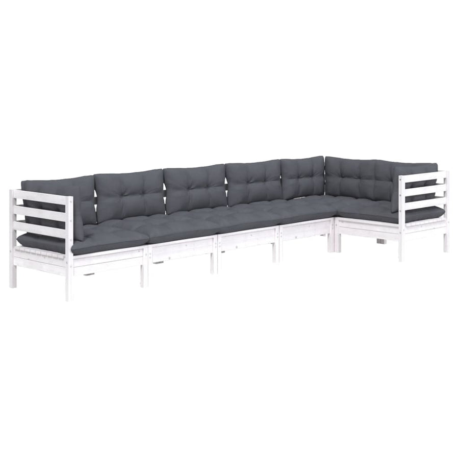 -Delige Loungeset Met Kussens Grenenhout Wit