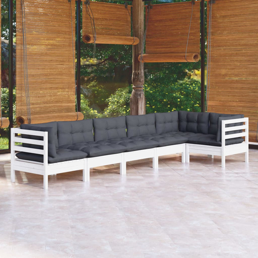 -Delige Loungeset Met Kussens Grenenhout Wit
