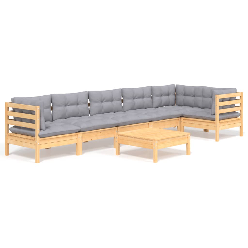 -Delige Loungeset Met Grijze Kussens Grenenhout Bruin en grijs