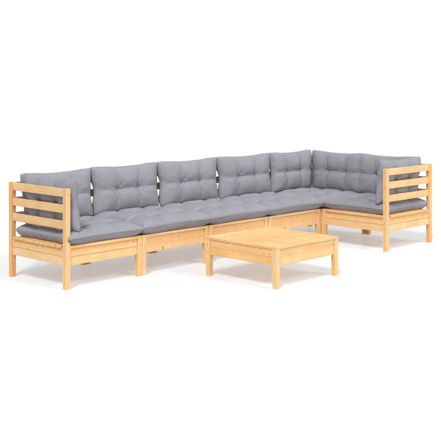 -Delige Loungeset Met Grijze Kussens Grenenhout Bruin en grijs