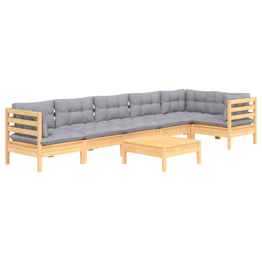 -Delige Loungeset Met Grijze Kussens Grenenhout Bruin en grijs