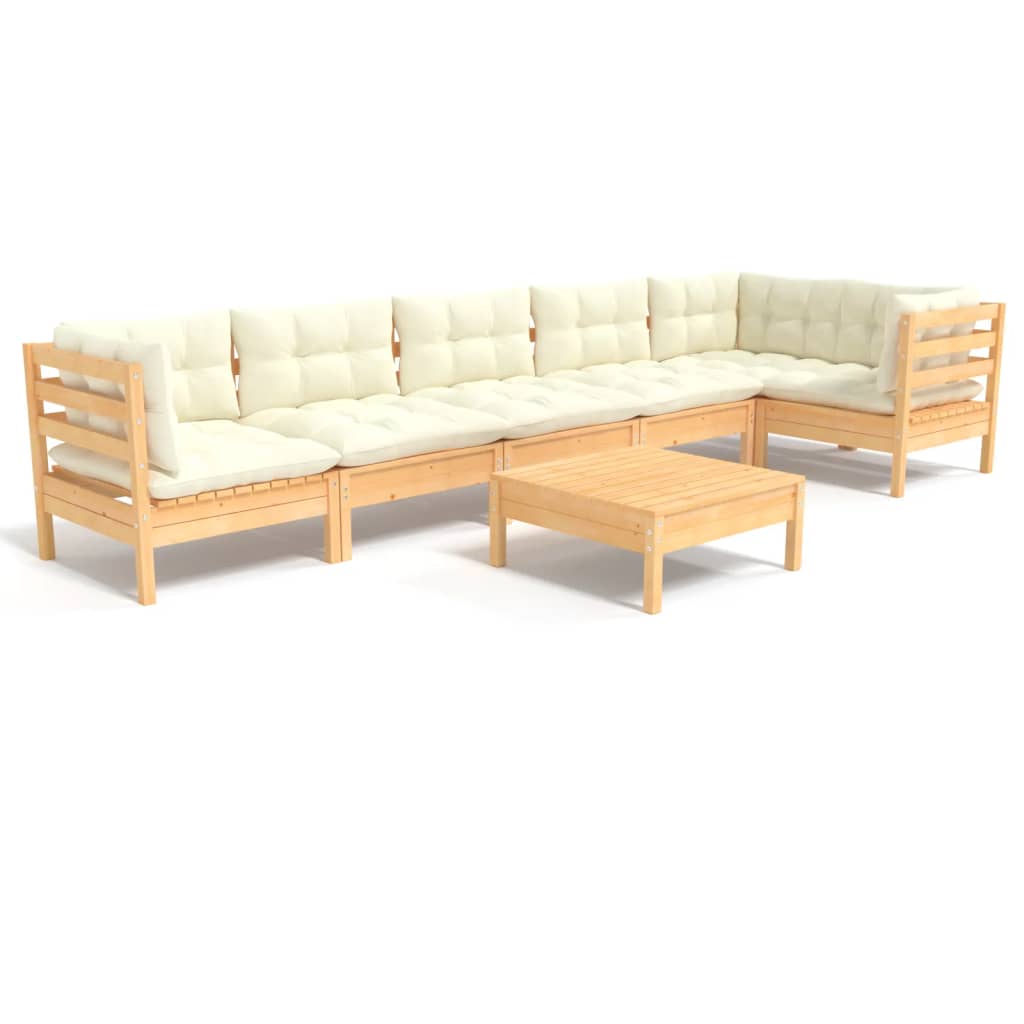 -Delige Loungeset Met Kleurige Kussens Grenenhout Bruin en crème