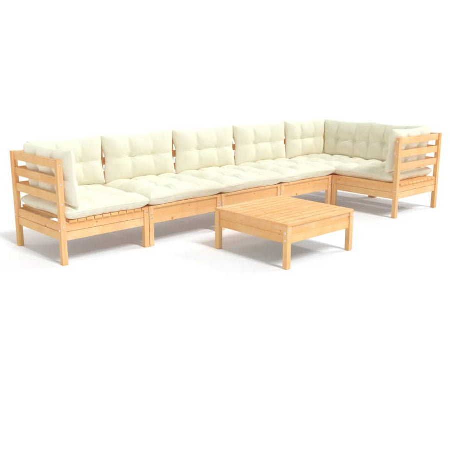 -Delige Loungeset Met Kleurige Kussens Grenenhout Bruin en crème