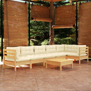 Loungeset 7-delig grenenhout crème