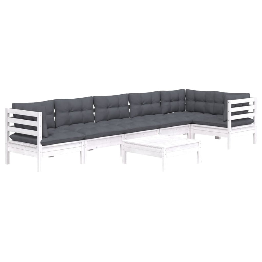 -Delige Loungeset Met Kussens Grenenhout Wit