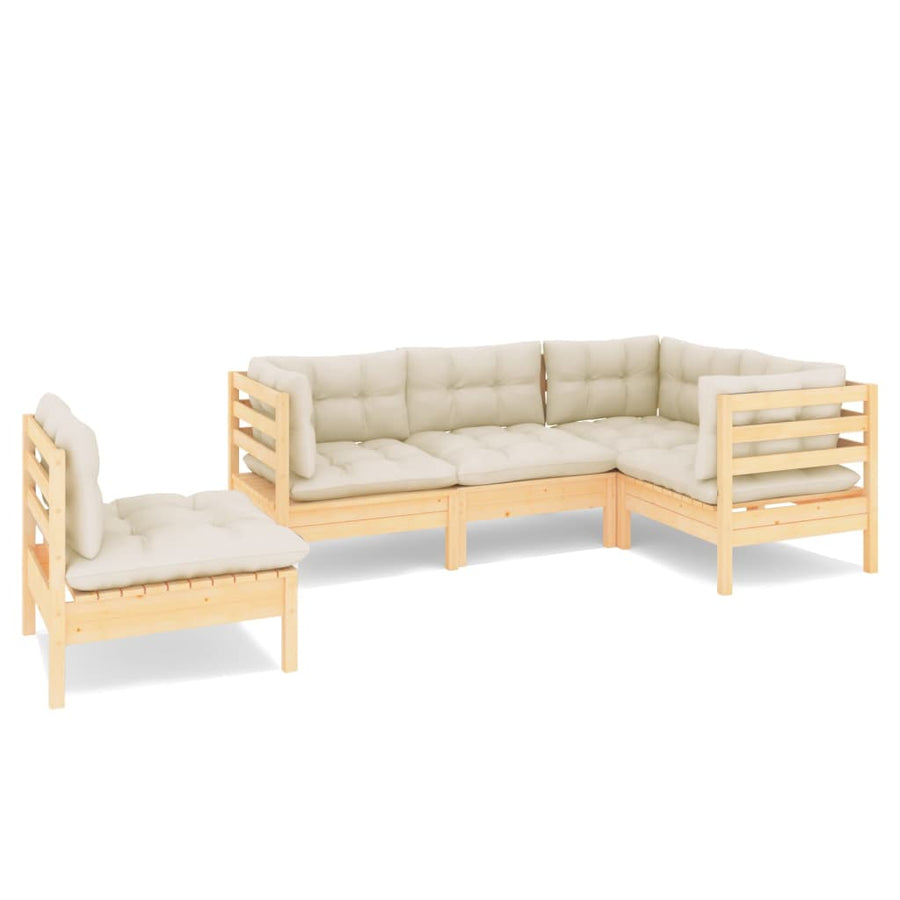 -Delige Loungeset Met Kleurige Kussens Grenenhout Bruin en crème