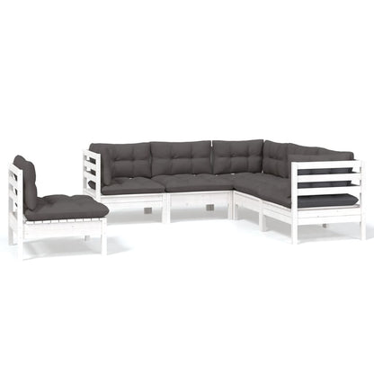-Delige Loungeset Met Kussens Grenenhout Wit