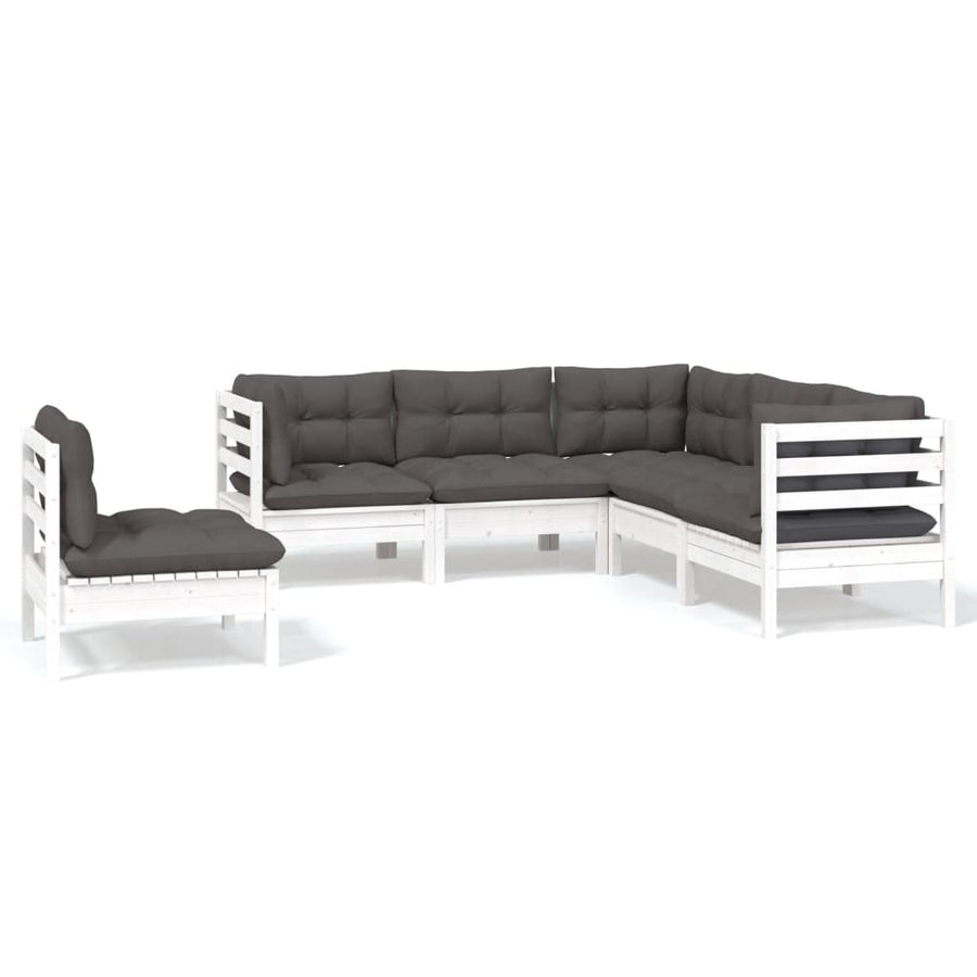 -Delige Loungeset Met Kussens Grenenhout Wit