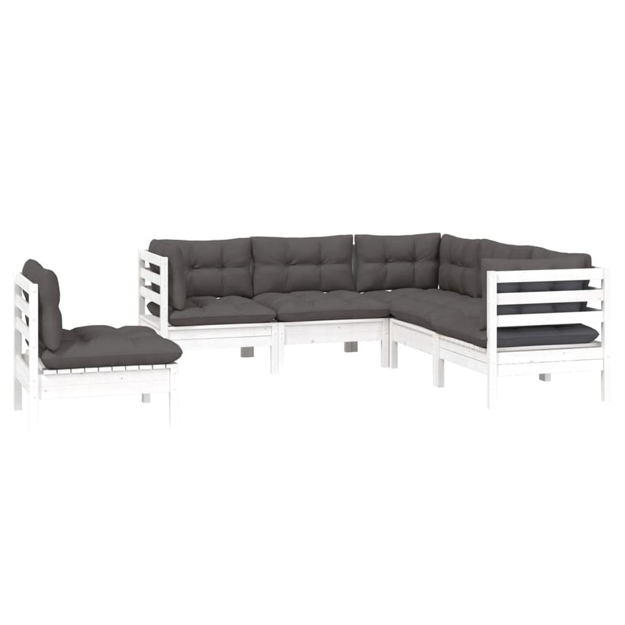 -Delige Loungeset Met Kussens Grenenhout Wit