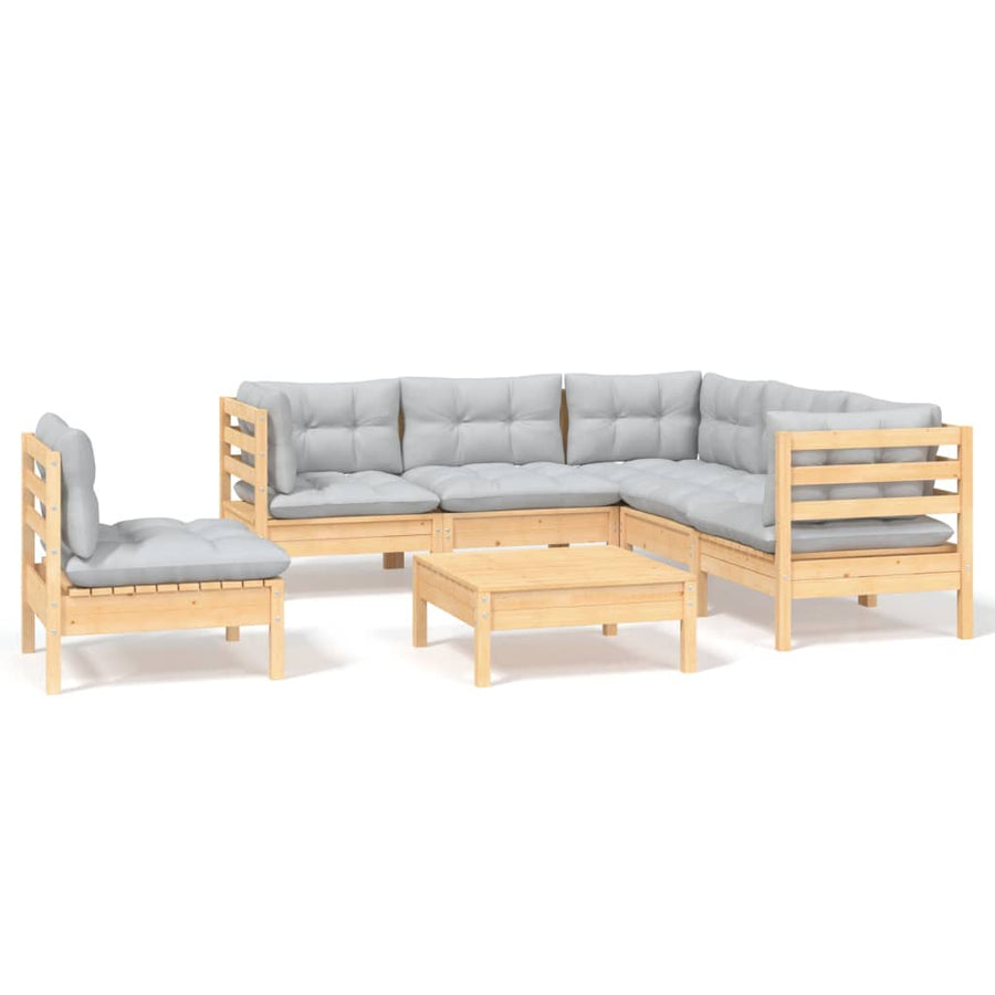 -Delige Loungeset Met Grijze Kussens Grenenhout Bruin en grijs