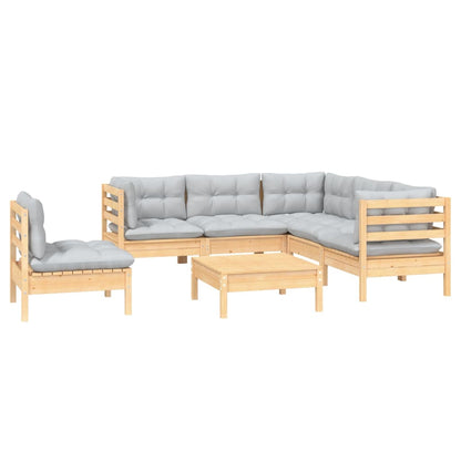 -Delige Loungeset Met Grijze Kussens Grenenhout Bruin en grijs