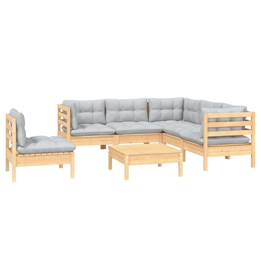 -Delige Loungeset Met Grijze Kussens Grenenhout Bruin en grijs