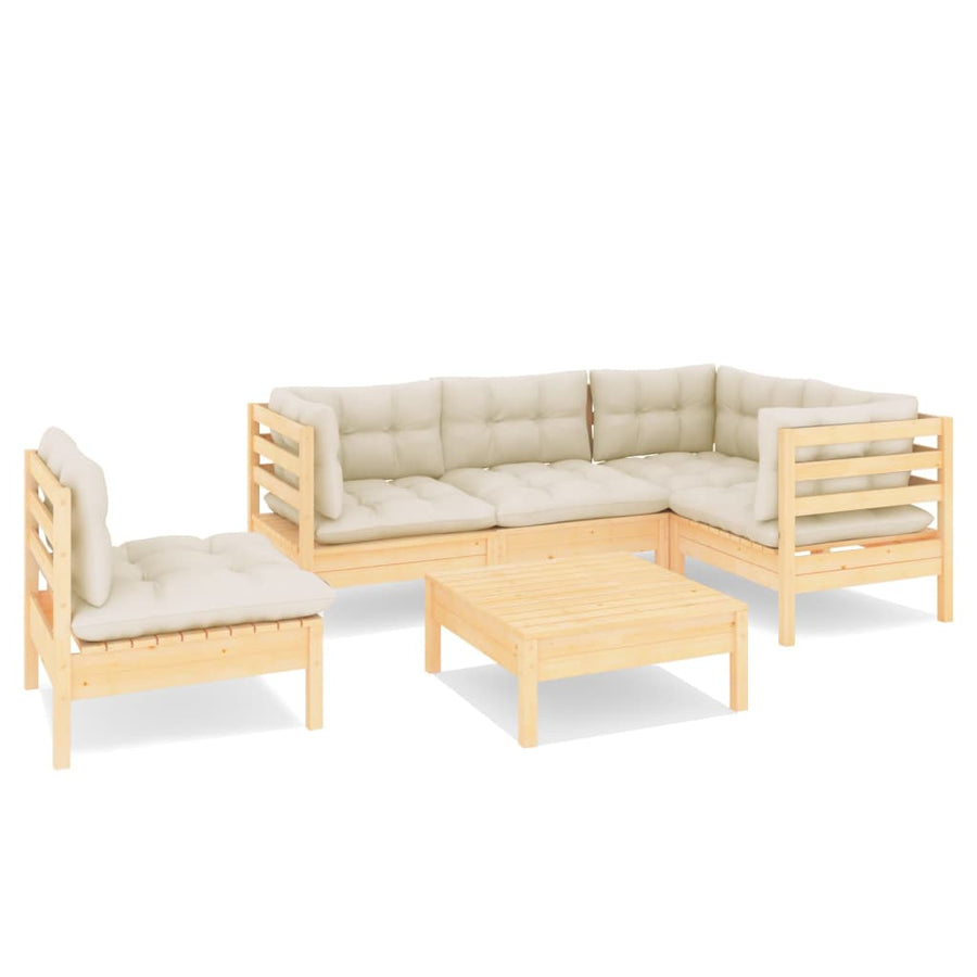 -Delige Loungeset Met Kleurige Kussens Grenenhout Bruin en crème