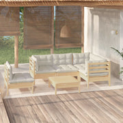 Loungeset 6-delig grenenhout crème kussens