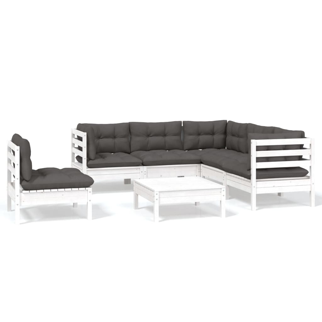 -Delige Loungeset Met Kussens Grenenhout Wit