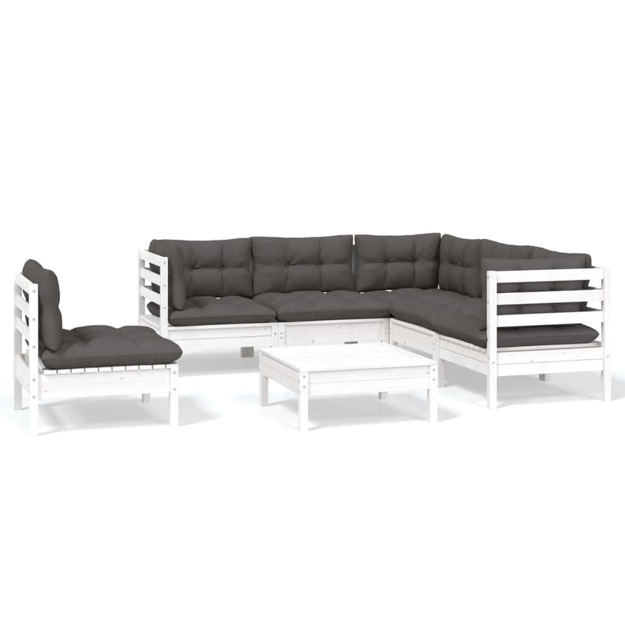 -Delige Loungeset Met Kussens Grenenhout Wit