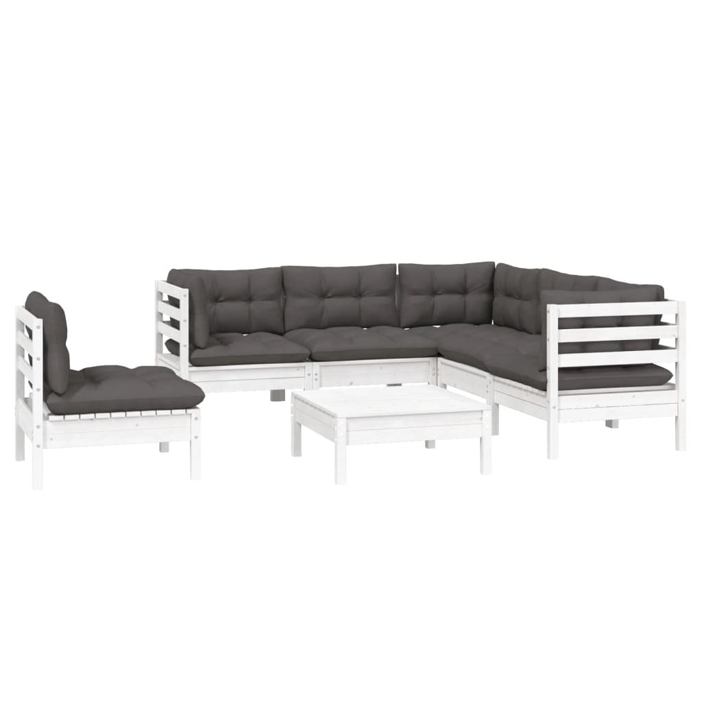 -Delige Loungeset Met Kussens Grenenhout Wit