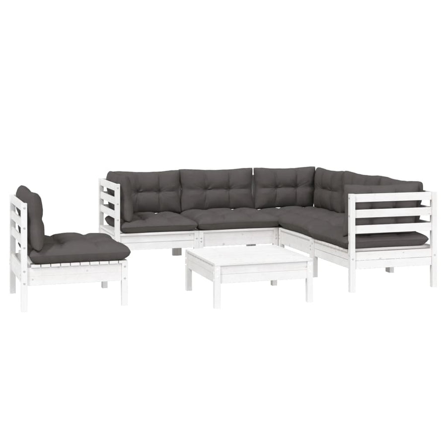 -Delige Loungeset Met Kussens Grenenhout Wit