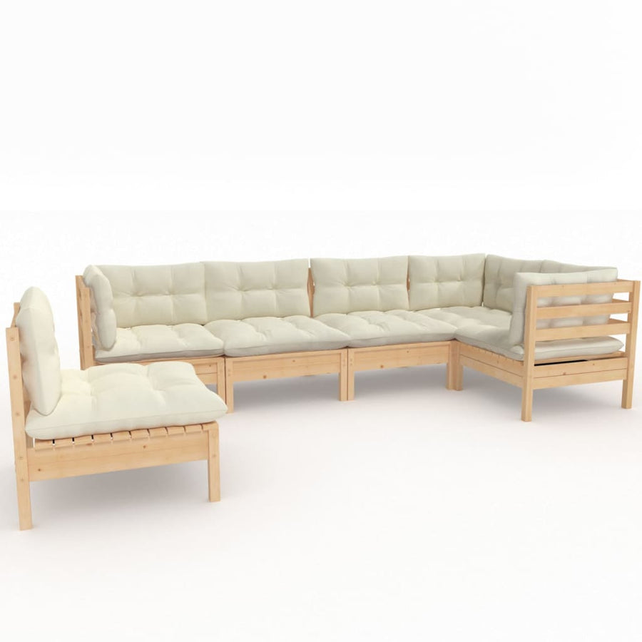 -Delige Loungeset Met Kleurige Kussens Grenenhout Bruin en crème