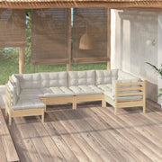 6-piece Lounge Set with Cream Cushions Pinewood