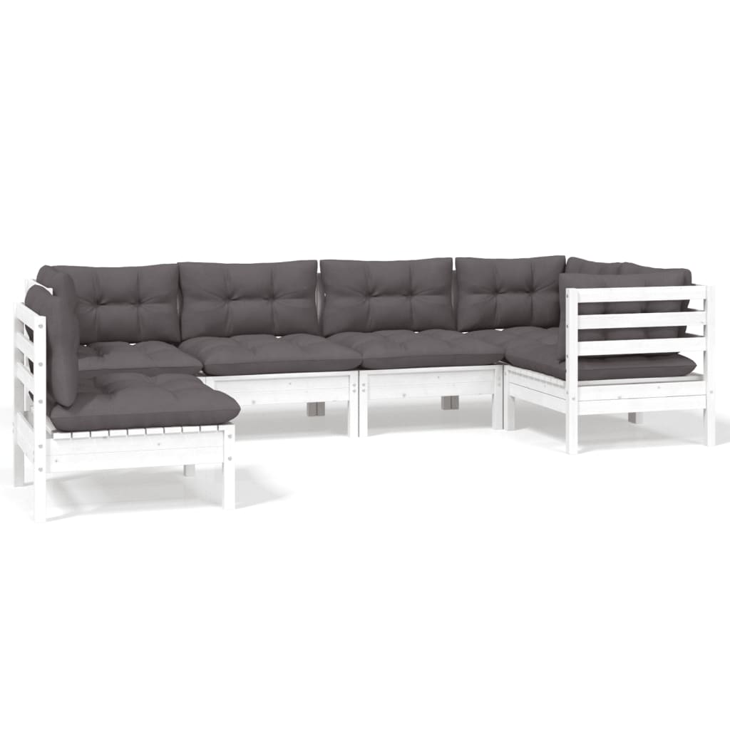 -Delige Loungeset Met Kussens Grenenhout Wit