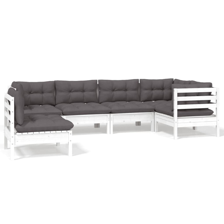 -Delige Loungeset Met Kussens Grenenhout Wit