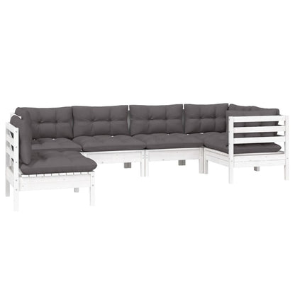 -Delige Loungeset Met Kussens Grenenhout Wit