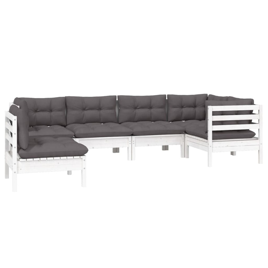 -Delige Loungeset Met Kussens Grenenhout Wit