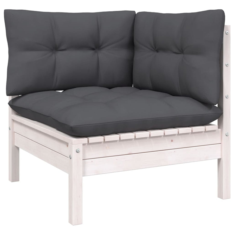 -Delige Loungeset Met Kussens Grenenhout Wit