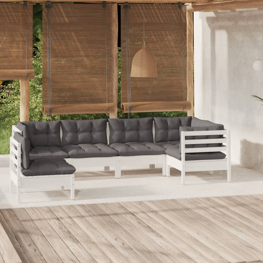 -Delige Loungeset Met Kussens Grenenhout Wit