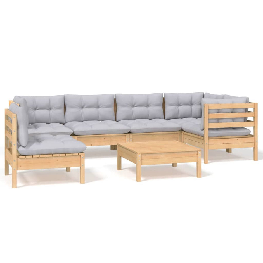 -Delige Loungeset Met Grijze Kussens Grenenhout Bruin en grijs