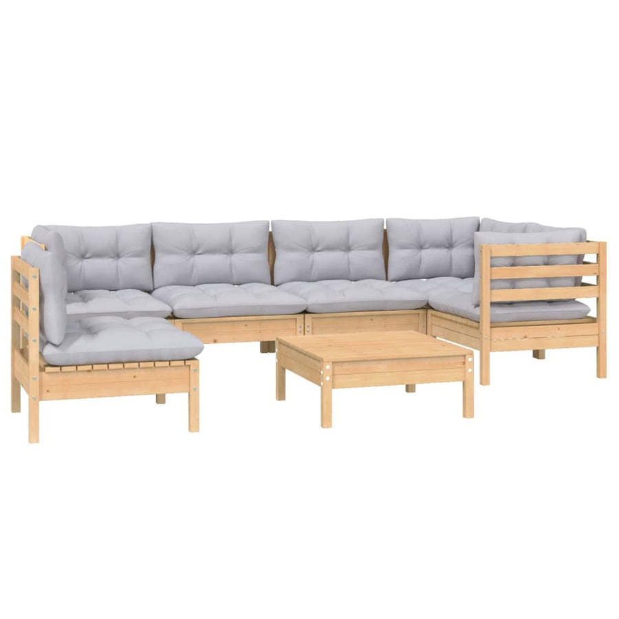 -Delige Loungeset Met Grijze Kussens Grenenhout Bruin en grijs
