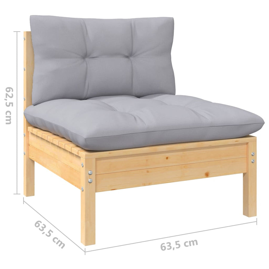 -Delige Loungeset Met Grijze Kussens Grenenhout Bruin en grijs
