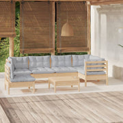 Loungeset 7-delig grenenhout grijs