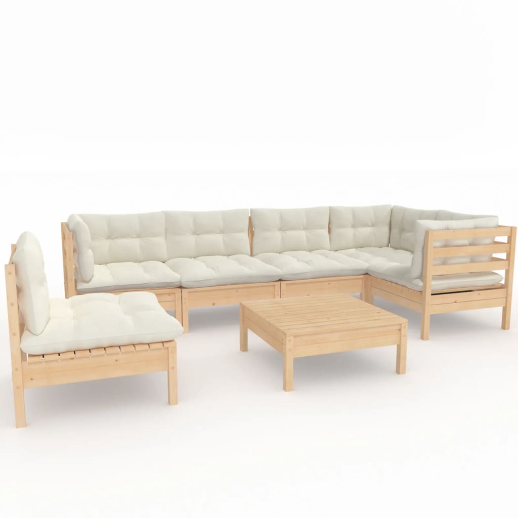 -Delige Loungeset Met Kleurige Kussens Grenenhout Bruin en crème