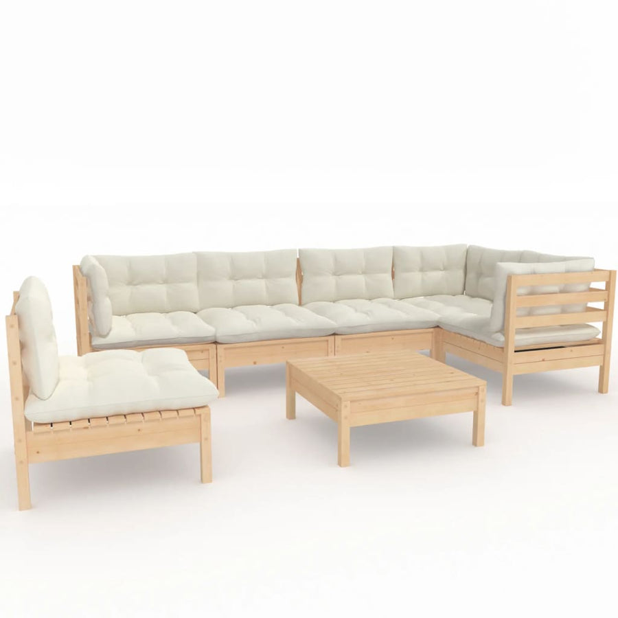 -Delige Loungeset Met Kleurige Kussens Grenenhout Bruin en crème