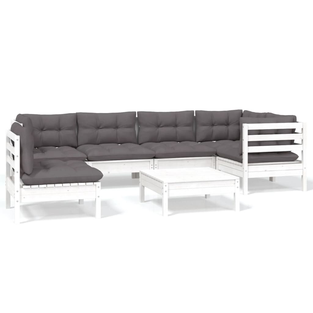 -Delige Loungeset Met Kussens Grenenhout Wit