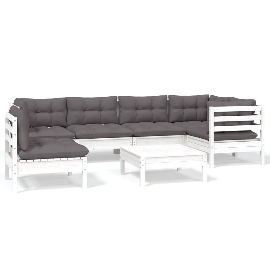 -Delige Loungeset Met Kussens Grenenhout Wit