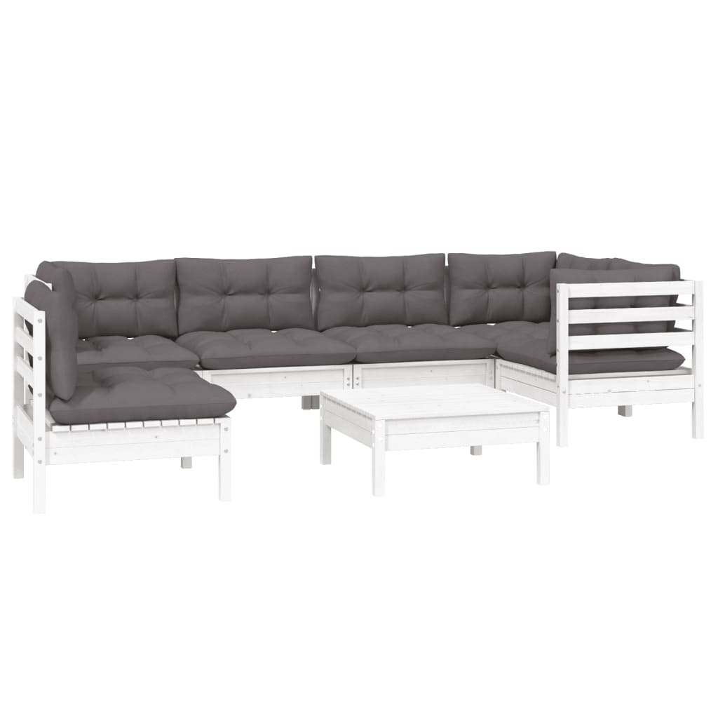 -Delige Loungeset Met Kussens Grenenhout Wit