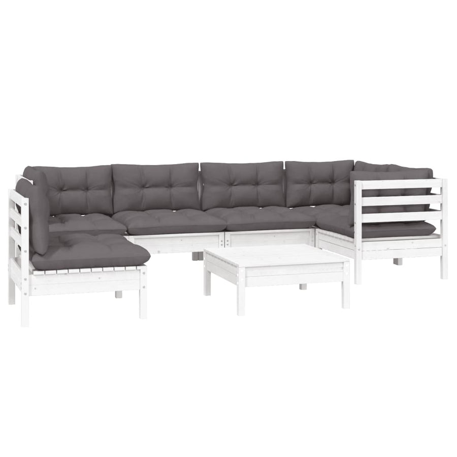 -Delige Loungeset Met Kussens Grenenhout Wit