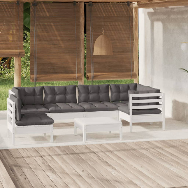 -Delige Loungeset Met Kussens Grenenhout Wit