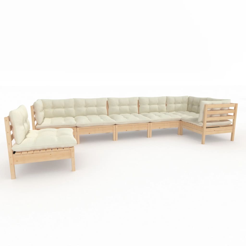 -Delige Loungeset Met Kleurige Kussens Grenenhout Bruin en crème