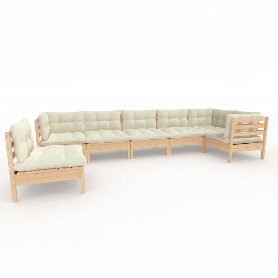 -Delige Loungeset Met Kleurige Kussens Grenenhout Bruin en crème