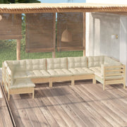 Loungeset 7-delig grenenhout crème