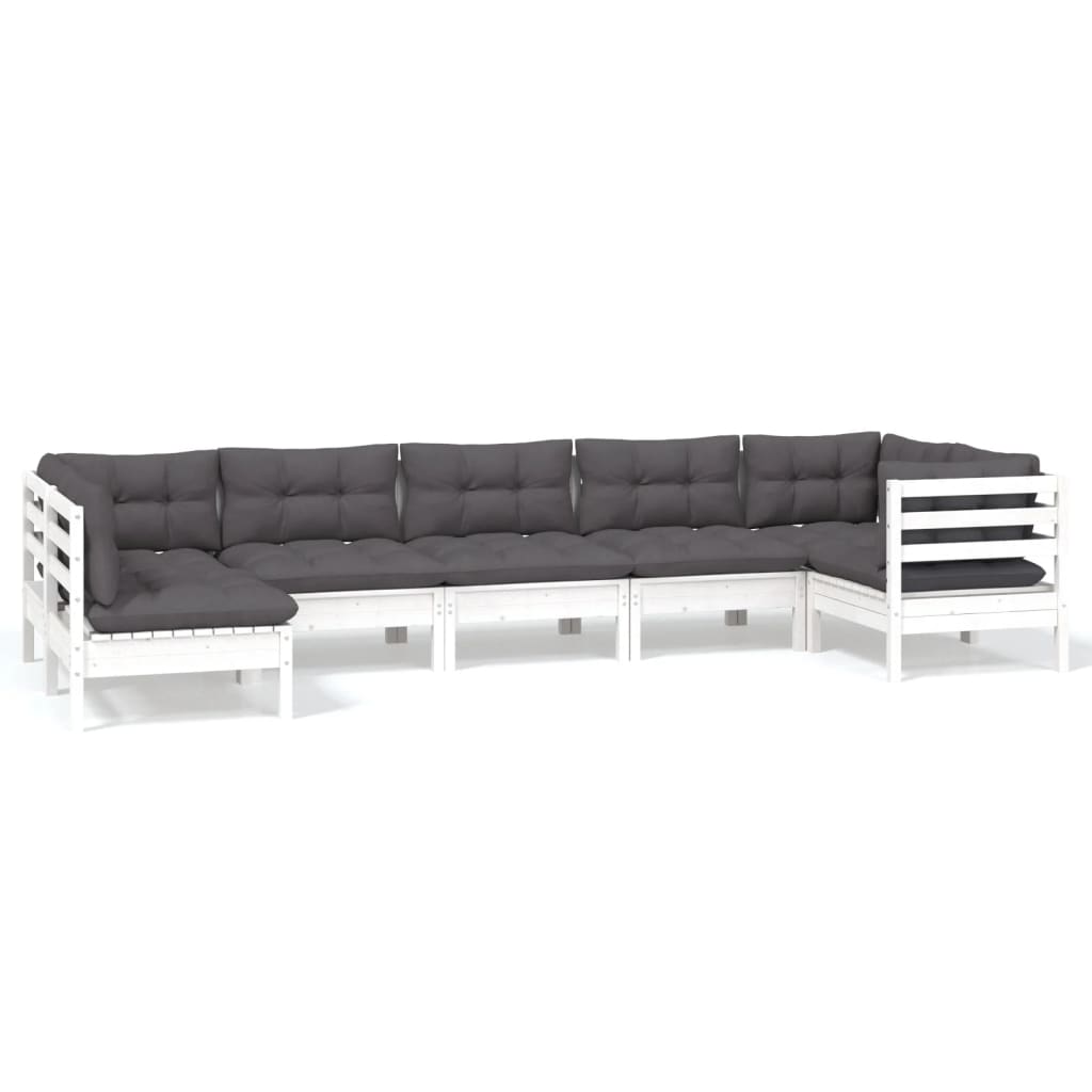 -Delige Loungeset Met Kussens Grenenhout Wit