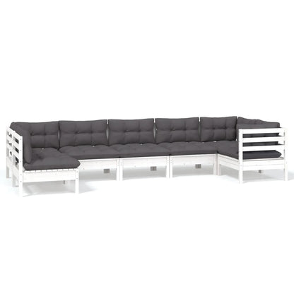 -Delige Loungeset Met Kussens Grenenhout Wit