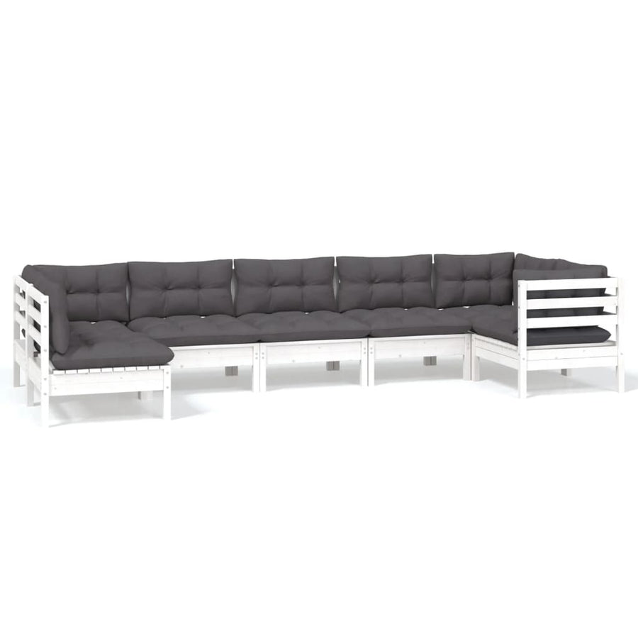 -Delige Loungeset Met Kussens Grenenhout Wit