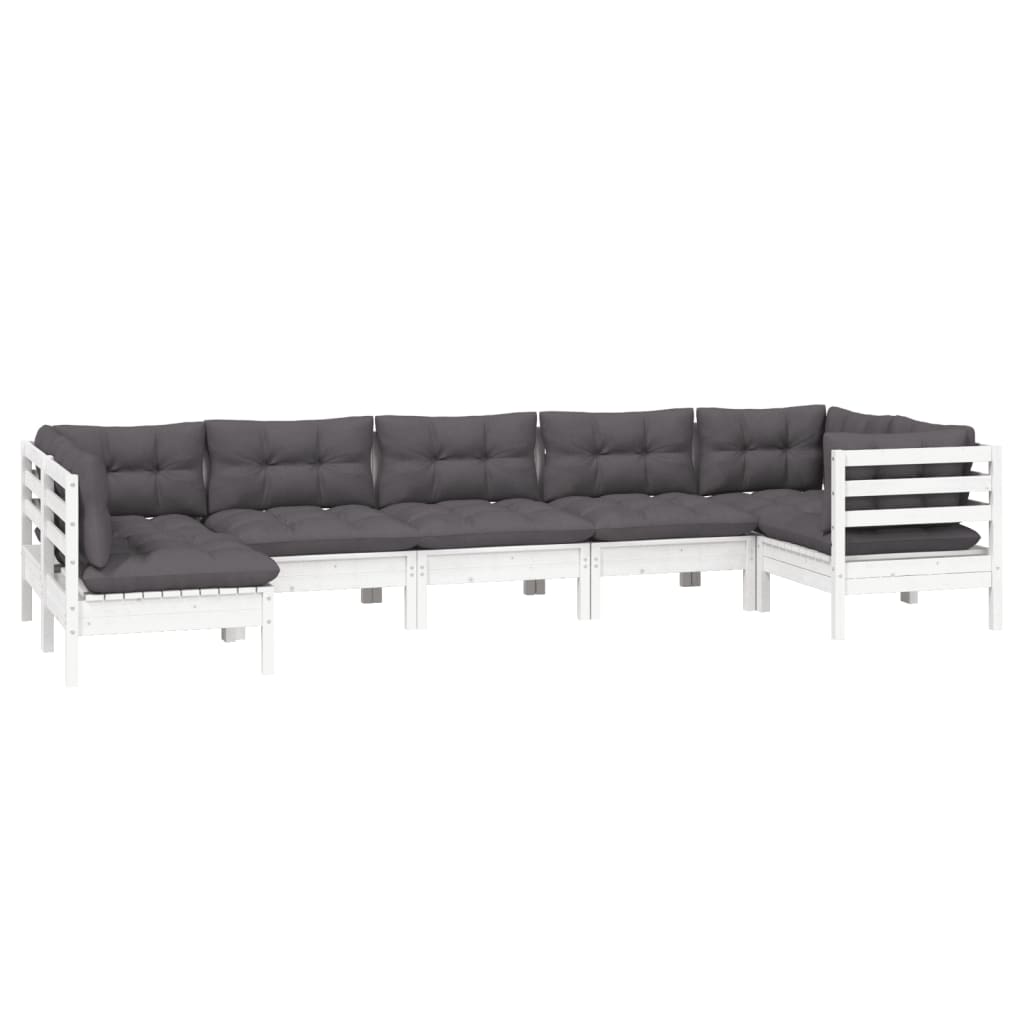-Delige Loungeset Met Kussens Grenenhout Wit